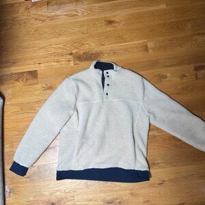 J Crew Fleece Pullover Jacket Men’s XL Half Zip Cream 2 Pocket Jacket